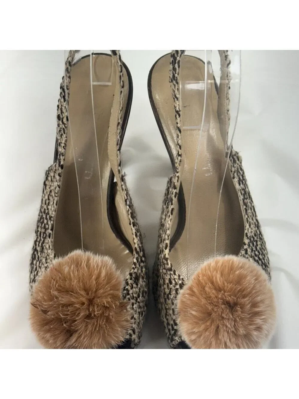 Via Condotti tweed heels with pom poms size 8